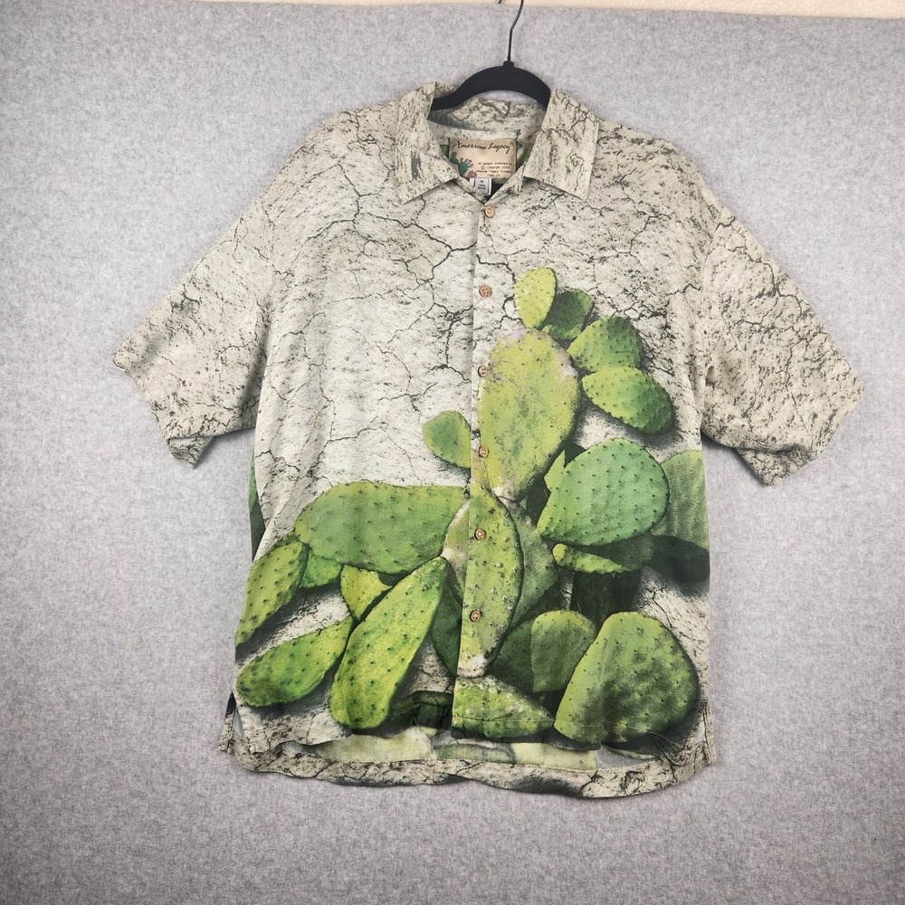 American Legacy Shirt Mens Medium Southwest Desert Cactus‎ Print Button Up